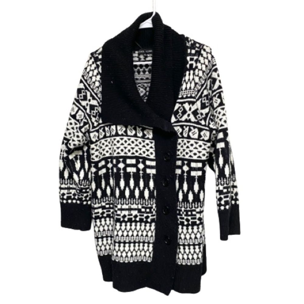 Black Rivet Women's Mid Weight Long Sleeve Cardigan Sweater Black & White SZ 1X